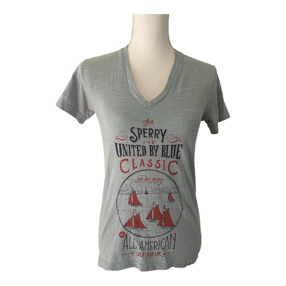 Sperry United By Blue Nautical American Affair V Neck T-Shirt Size XS